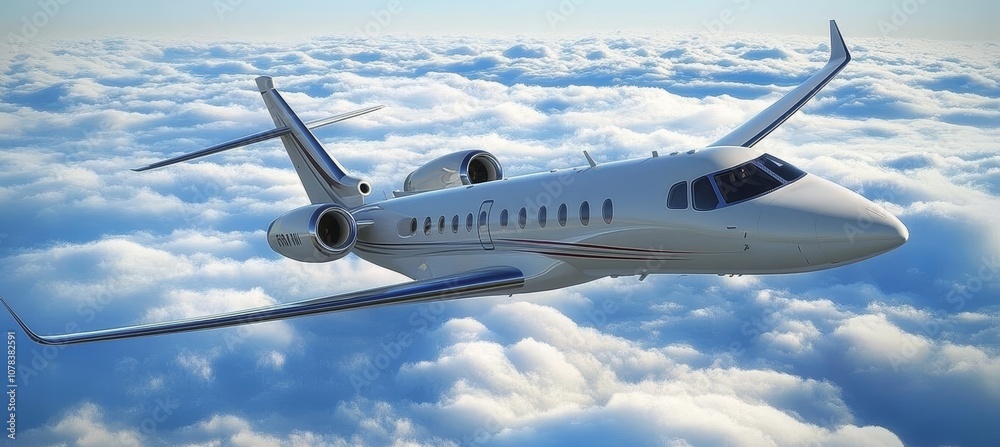 Fototapeta premium Luxury Private Jet Soaring High Above a Majestic Cloudscape, Embracing the Freedom of Flight