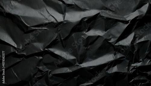 Crumpled black paper texture background.. Generated image