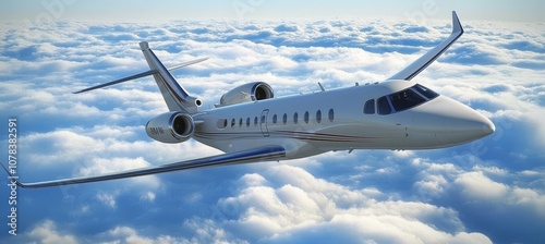 Luxury Private Jet Soaring High Above a Majestic Cloudscape, Embracing the Freedom of Flight