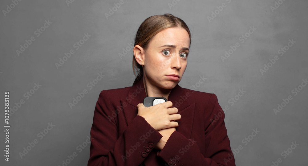 young adult blonde woman using a smartphone young adult blonde woman using a smartphone