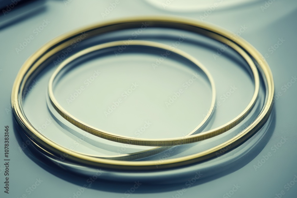 Two gold rings, one inside the other, on a white surface. Two gold rings, one inside the other, on a white surface.