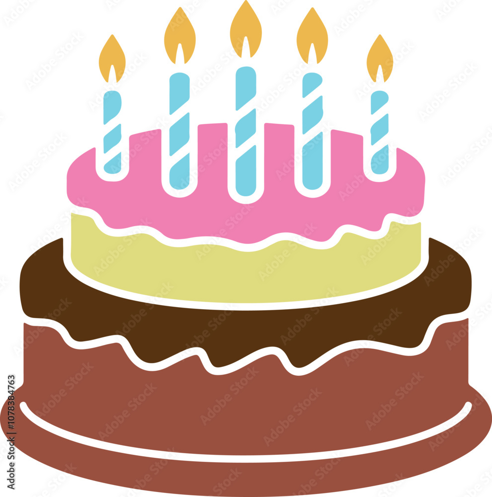 birthday cake with burning candle, vector illustration birthday cake with burning candle, vector illustration