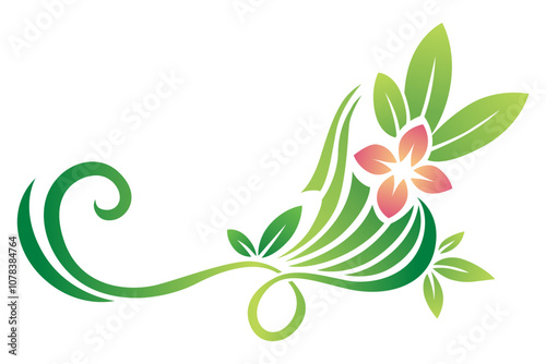 An Elegant Floral Design Featuring Lush Green Leaves Accompanied by a Beautiful Pink Flower