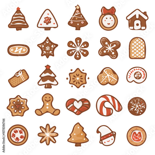 Simple flat 2D icon Christmas gingerbread set isolated on transparent background, vector, flat design, animation design, vector, flat design, animation design, simple flat 2D icon, design, clipart