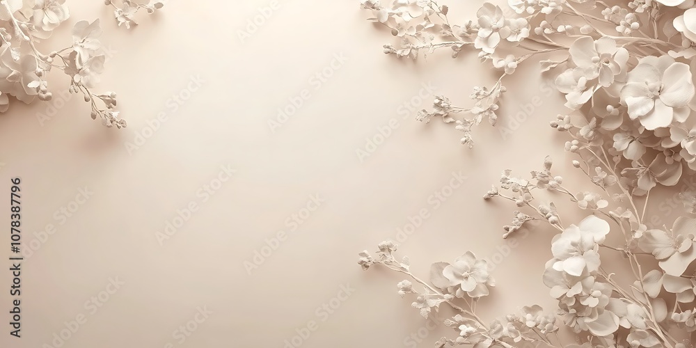 Soft ivory background with delicate floral borders in gold.