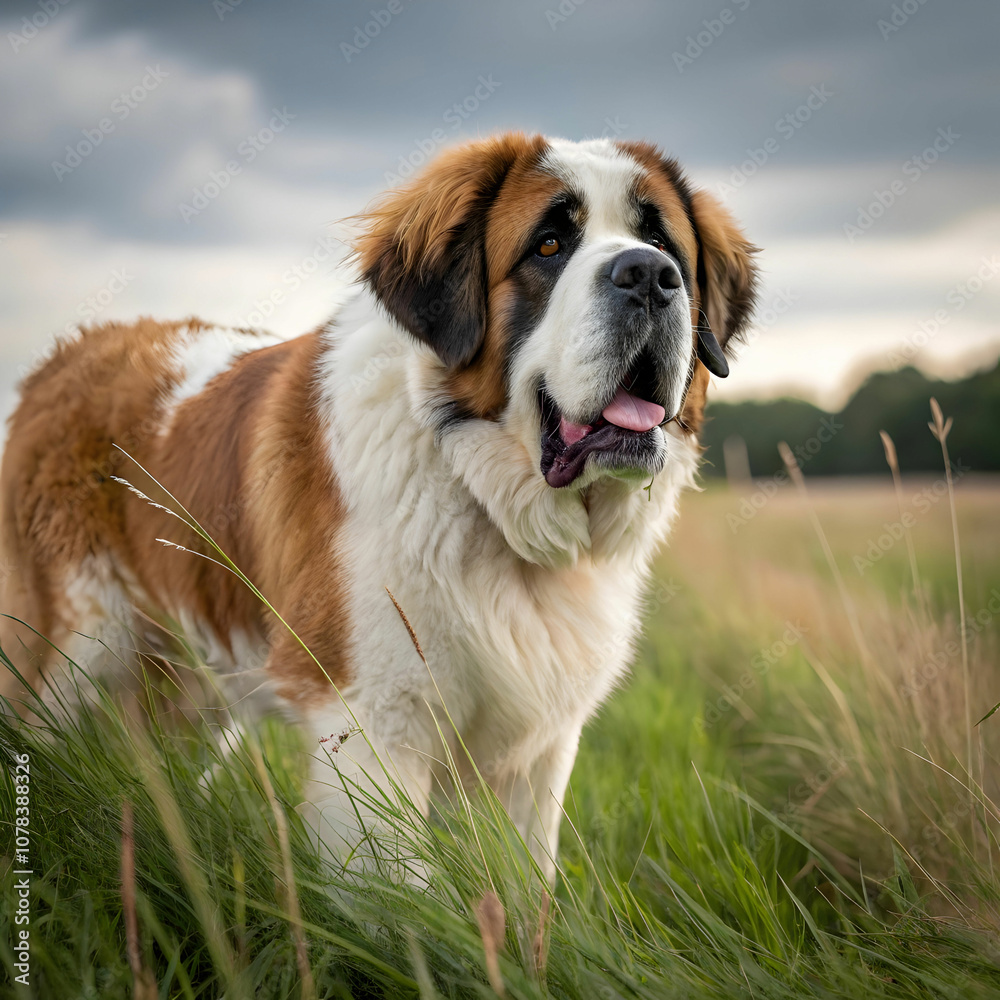 The Saint Bernard is a giant, gentle dog known for its affectionate nature, calm temperament.