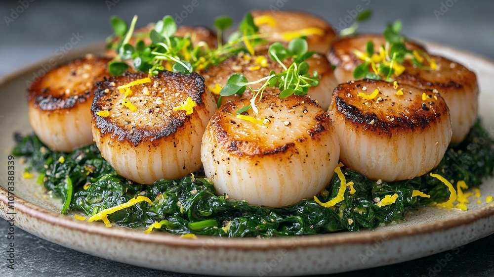 Seared Scallops with Sautéed Spinach and Lemon Zest Recipe Seared Scallops with Sautéed Spinach and Lemon Zest Recipe
