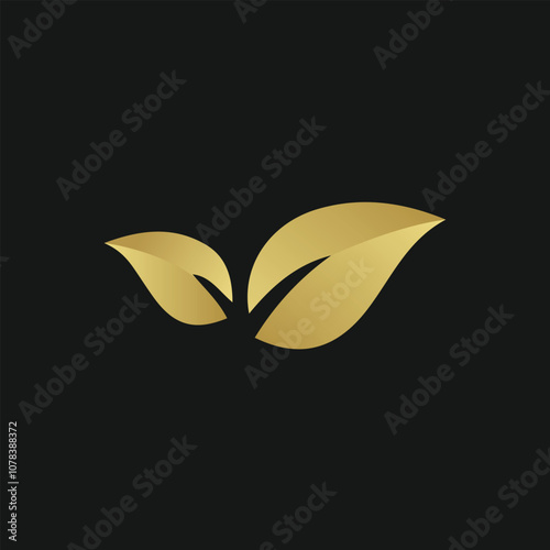 Two abstract, stylized leaves in a minimalist design vector with gold color