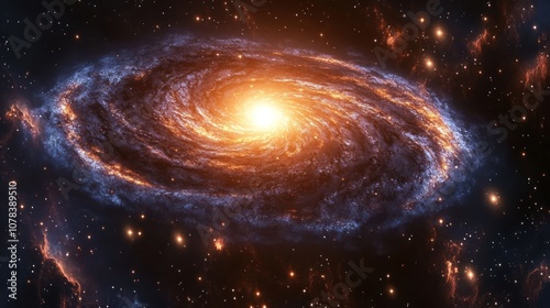 Dramatic spiral galaxy shining brightly in space, the core glowing intensely while the arms twist outward in a stunning cosmic formation.