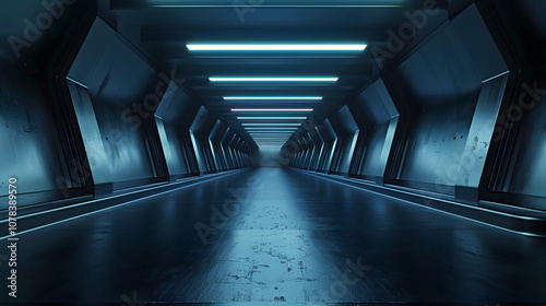 Fototapeta Naklejka Na Ścianę i Meble -  Abstract 3d rendering of empty futuristic tunnel room with light on the wall. Sci-fi concept