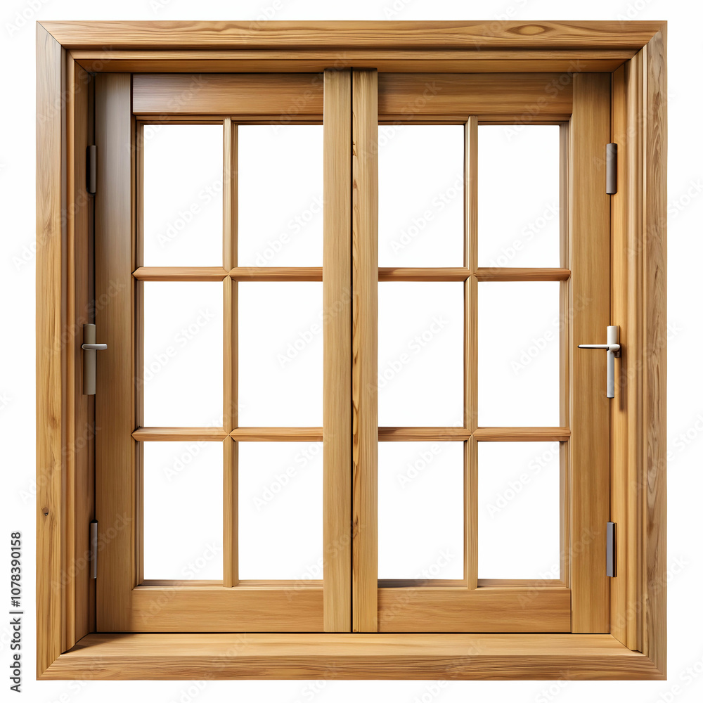 A wooden window design without glass, isolated on a white background. A wooden window design without glass, isolated on a white background.