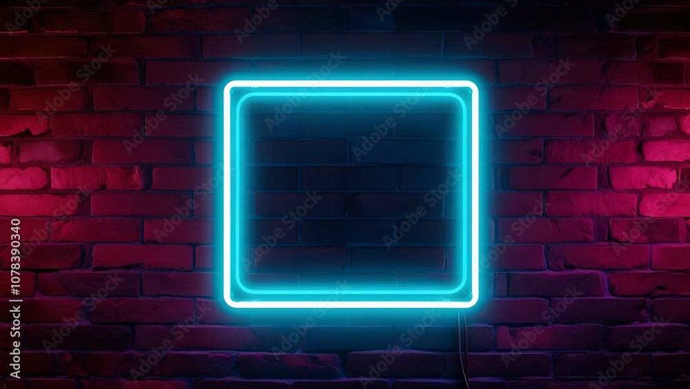 Neon Frame on Brick Wall with Blue and Pink Glow Neon Frame on Brick Wall with Blue and Pink Glow