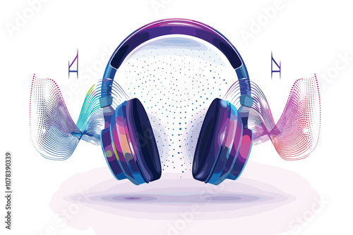 Stock abstract colorful background watercolor splash background illustration with headphones hand drawn sketch headphones on a black background close-up in neon light, 3d illustration