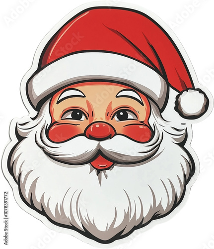 Stickers of cartoon Santa Claus face,minimalistic,PNG,transparent background,clipart.