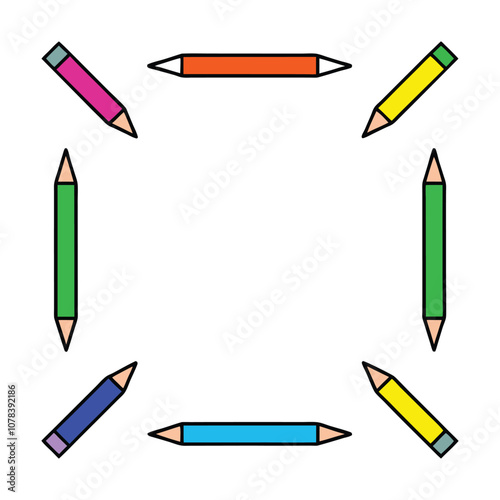 Rectangle Frame Made of Colored Pencils Graphic Design.