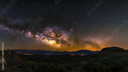 Milky Way galaxy stretching across the night sky, countless stars forming a glowing band of light in the vast cosmic expanse."