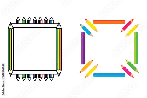 Rectangle Frame Made of Colored Pencils Graphic Design.