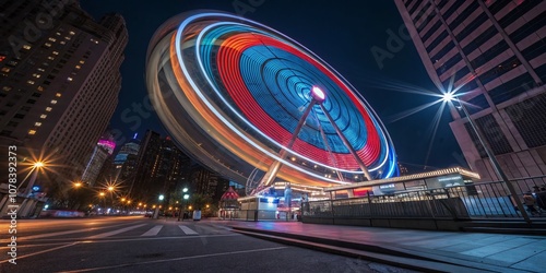 Abstract Circular Digital Technology Pattern in Long Exposure: A Mesmerizing Fusion of Light and Motion Capturing the Essence of Innovation and Connectivity in a Vivid Display