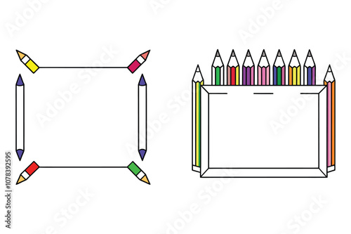 Rectangle Frame Made of Colored Pencils Graphic Design.
