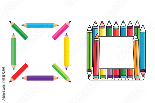 Rectangle Frame Made of Colored Pencils Graphic Design.
