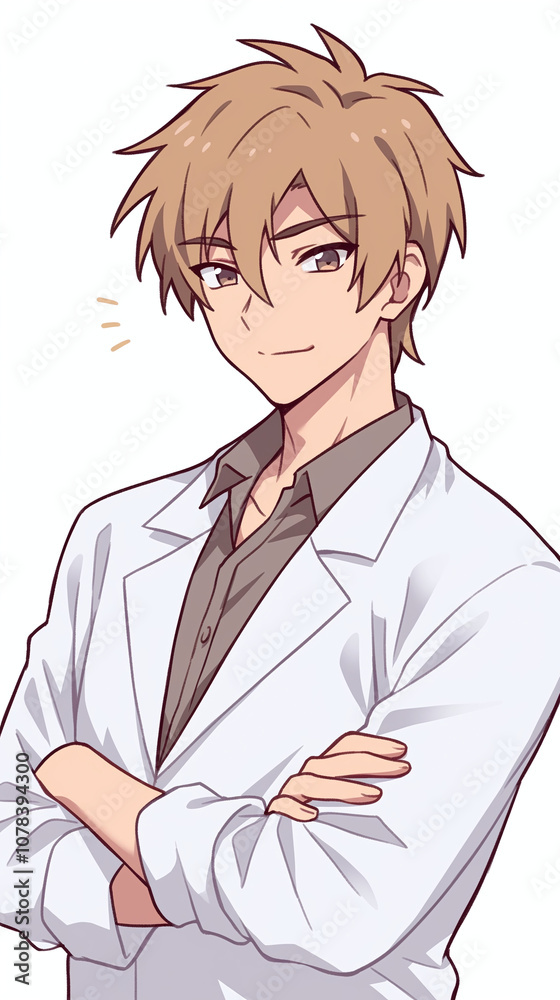 A Confident Male Anime Character in a Doctor's Coat A Confident Male Anime Character in a Doctor's Coat