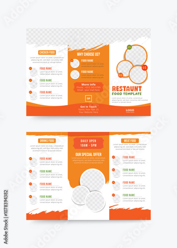 Restaurant trifold brochure design, Fast food menu template