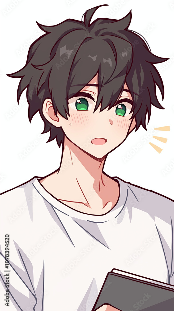 Anime Boy Holding a Book - A Charming Illustration Anime Boy Holding a Book - A Charming Illustration
