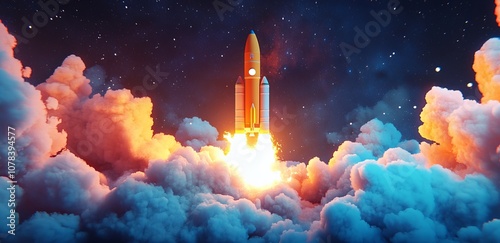 A Breathtaking Rocket Launch into the Vastness of Space, A Stunning Visual of Technological Advancement