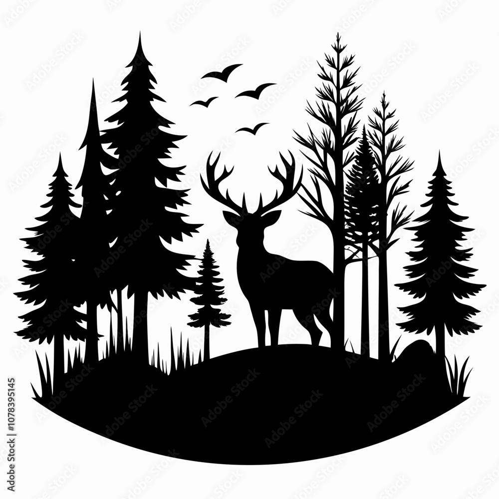 Deer and Forest Silhouette Vector Set – Wildlife Landscape Scenes with Trees for Nature and Adventure Designs Deer and Forest Silhouette Vector Set – Wildlife Landscape Scenes with Trees for Nature and Adventure Designs