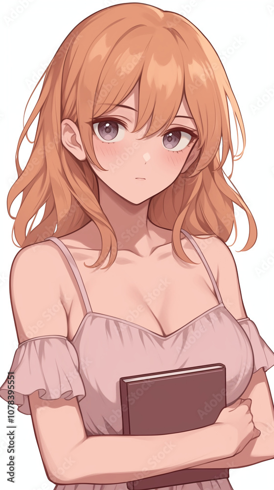 Anime Girl with Book - Beautiful and Thoughtful Portrait Anime Girl with Book - Beautiful and Thoughtful Portrait