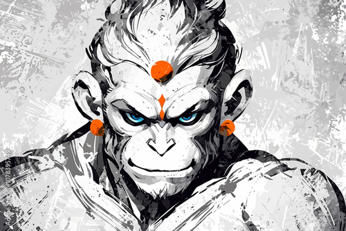  the Hanuman, in a contemporary and abstract style, acrylic painting photo