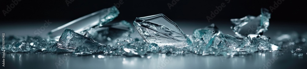 Fragmented Ice and Glass Chaos, Close-Up of Shattered Textures and Reflective Surfaces Fragmented Ice and Glass Chaos, Close-Up of Shattered Textures and Reflective Surfaces