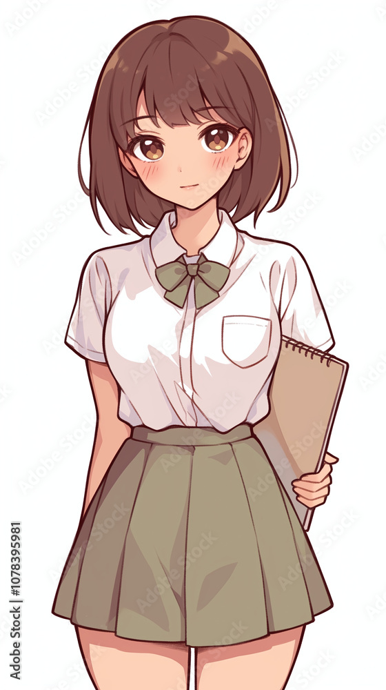 Anime School Girl in Uniform with Notebook Anime School Girl in Uniform with Notebook