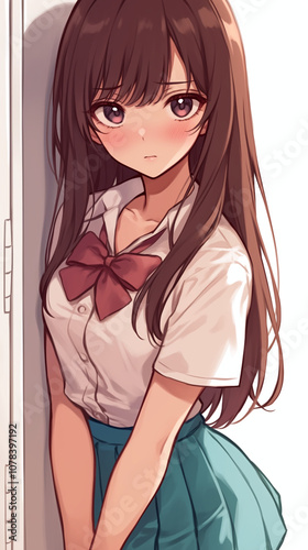 Anime Schoolgirl with a Blush photo