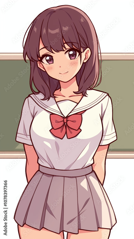 Anime Schoolgirl in Uniform - Adorable and Cute Anime Schoolgirl in Uniform - Adorable and Cute