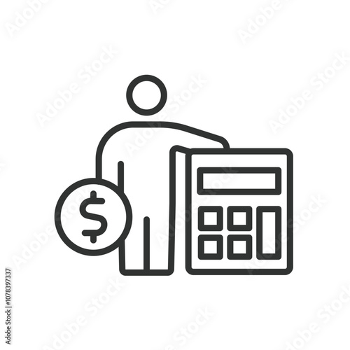 Accountant, icon in line design. Accountant, finance, bookkeeping, tax, calculation, balance, auditing on white background vector. Accountant editable stroke icon