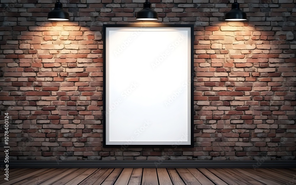 Black and white framed art on a rustic brick wall with industrial lighting, ideal for an edgy and modern mockup with a vintage twist. Black and white framed art on a rustic brick wall with industrial lighting, ideal for an edgy and modern mockup with a vintage twist.