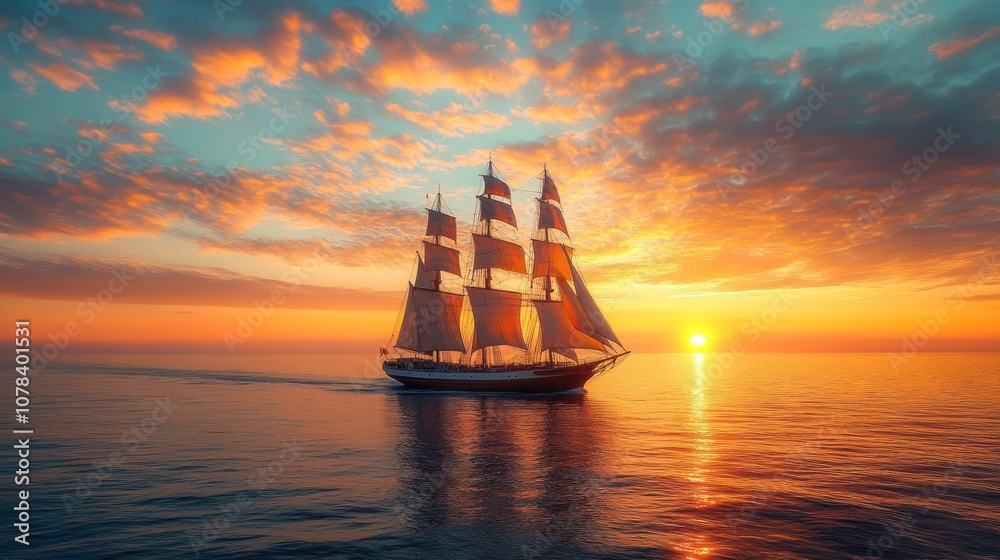 Fototapeta premium Sailing Ship at Sunset