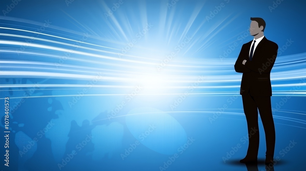 Businessman Silhouette Against Abstract Blue Background Businessman Silhouette Against Abstract Blue Background