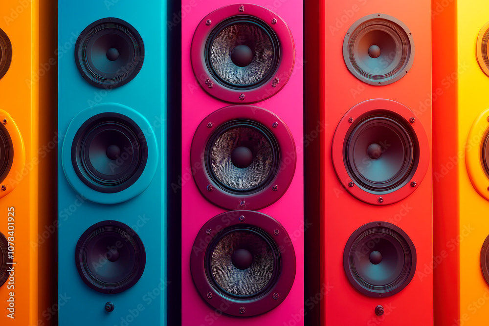 Close up view of colorful audio speakers. Close up view of colorful audio speakers.