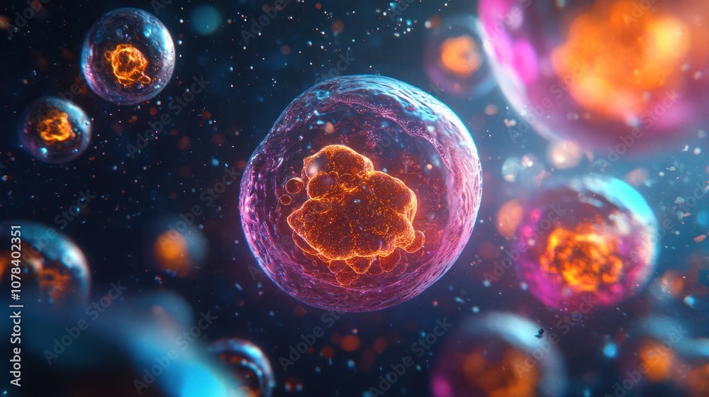 Fototapeta premium A detailed view of stem cell biology, highlighting the cellular structures and their role in regenerative medicine.