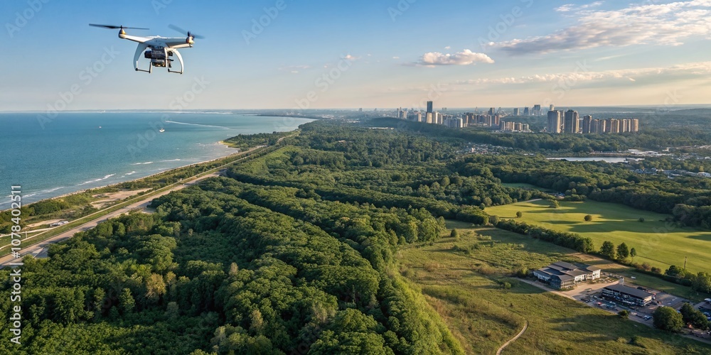 Fototapeta premium Aerial Drone Photography Capturing the Beauty of Nature and Urban Landscapes with Advanced Image Backtrace Technology for Enhanced Visual Storytelling and Analysis