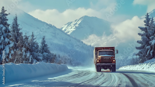 truck on the snow road