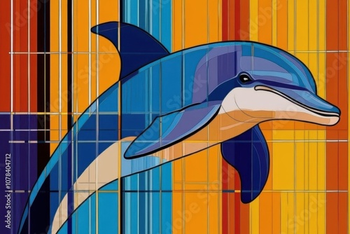 Vibrant minimalistic dolphin design for modern art prints photo