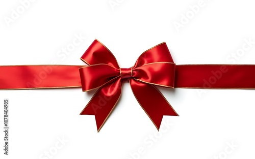 Red satin ribbon, Decorative bow, Gift wrapping, Horizontal band, Shiny texture, Festive decoration