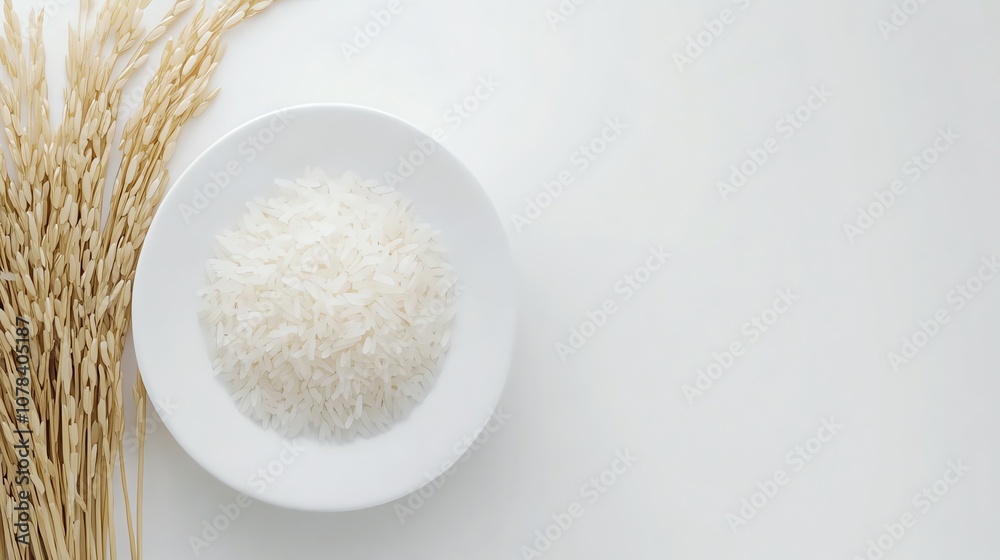 A piece of rice on a white plate, isolated with a clean and clear white background
A piece of rice on a white plate, isolated with a clean and clear white background