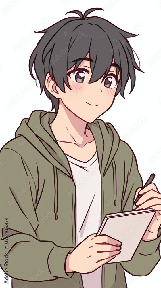 Anime Boy Writing in a Notebook - Creative Illustration Anime Boy Writing in a Notebook - Creative Illustration