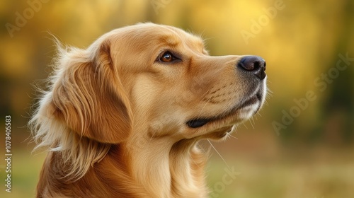 Profile of a well-trained dog with a soft muzzle, looking away into the distance.