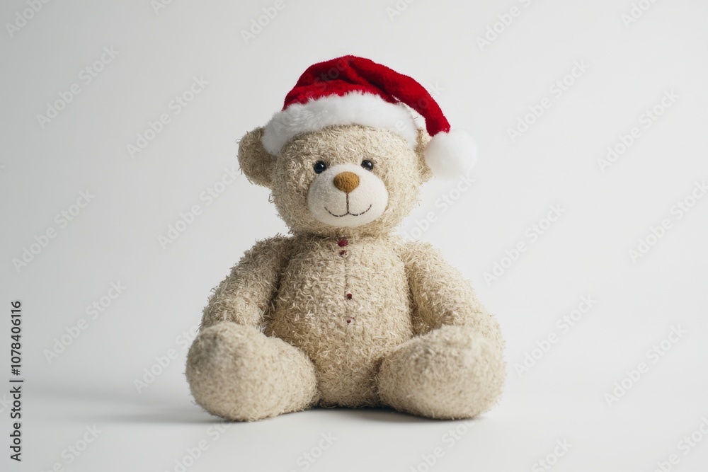 A cute teddy bear wearing a festive Santa hat. This plush toy embodies holiday cheer and warmth. Perfect for Christmas gifting and decor. Generative AI. A cute teddy bear wearing a festive Santa hat. This plush toy embodies holiday cheer and warmth. Perfect for Christmas gifting and decor. Generative AI.