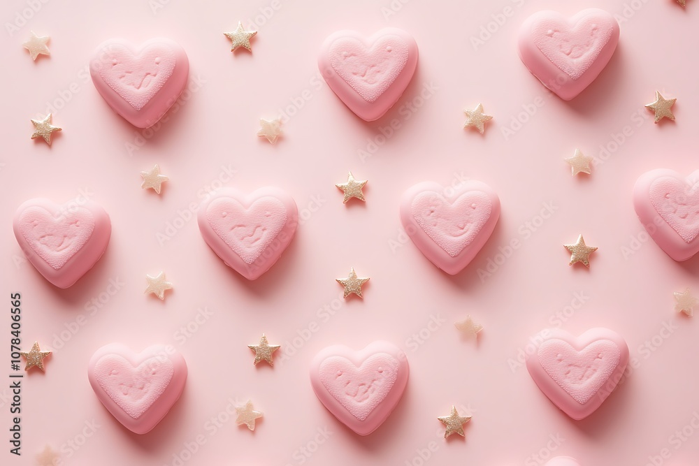 Glowing pink heart patterns with scattered star accents on a soft background. Glowing pink heart patterns with scattered star accents on a soft background.